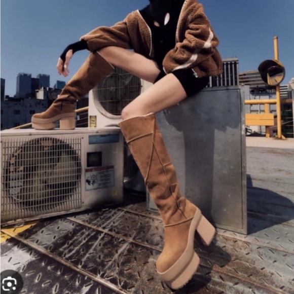 UGG Shoes - NEW UGG Heights Platform Xtra Tall Boots 8 Chestnut Suede Shearling Chunky Heel